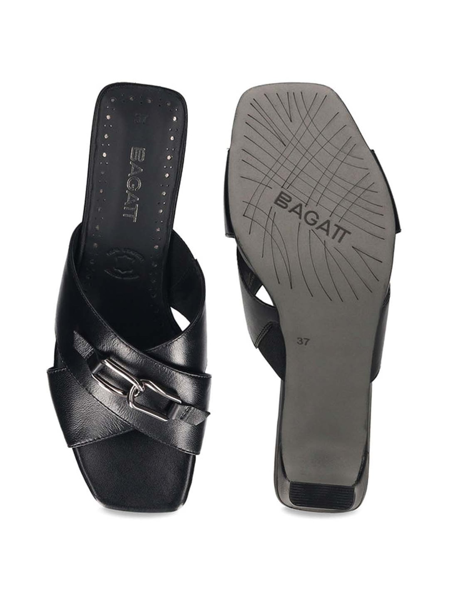 Bagatt Women's Jaya Black Cross Strap Sandals