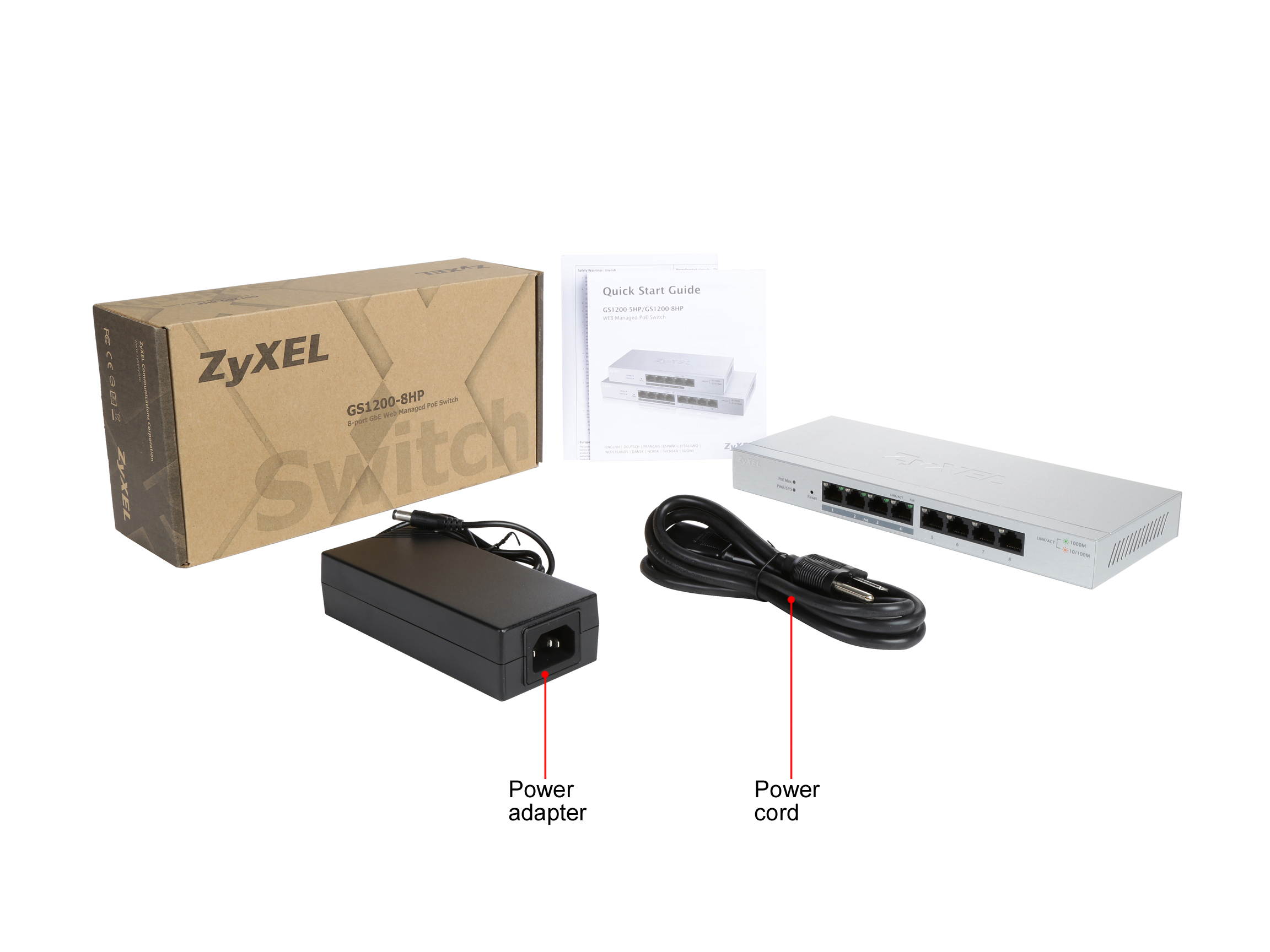 ZyXEL GS1200-8HP,US,8-port GbE Web Managed PoE Switch