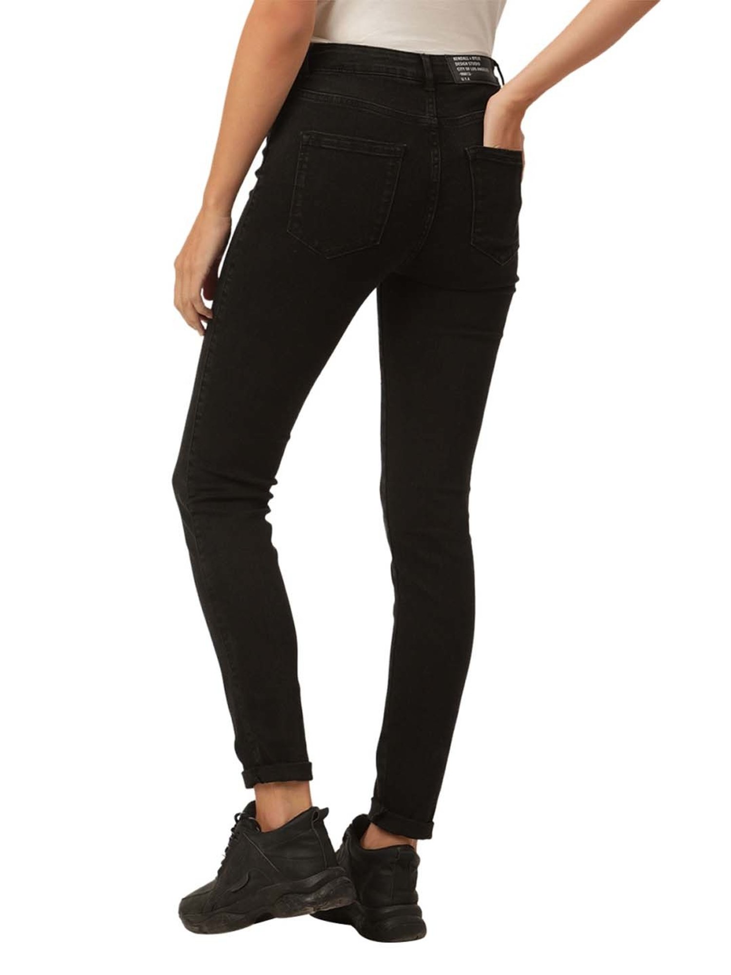 KENDALL + KYLIE Black Cotton Mid Rise Jeans