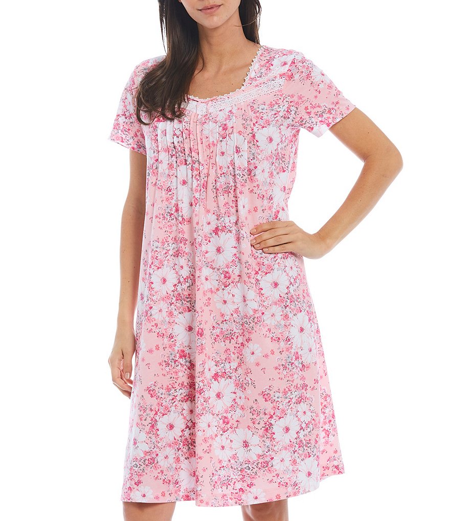 Carole Hochman Floral Print Square Neck Short Sleeve Knit Waltz Short Nightgown
