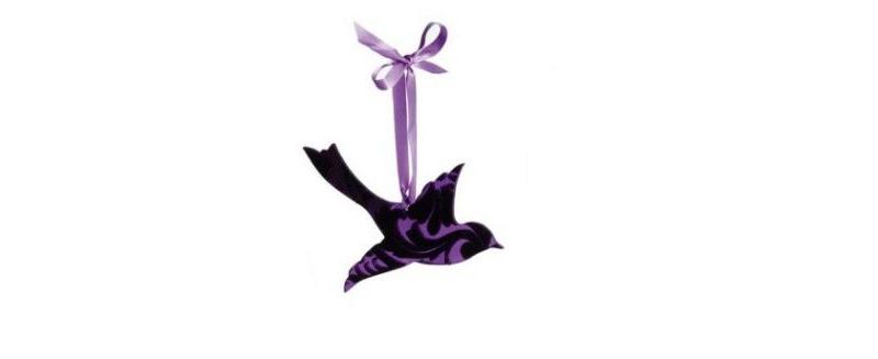 Ganz 6" Velveteen Overlay Mirror Bird Christmas Ornament - Purple