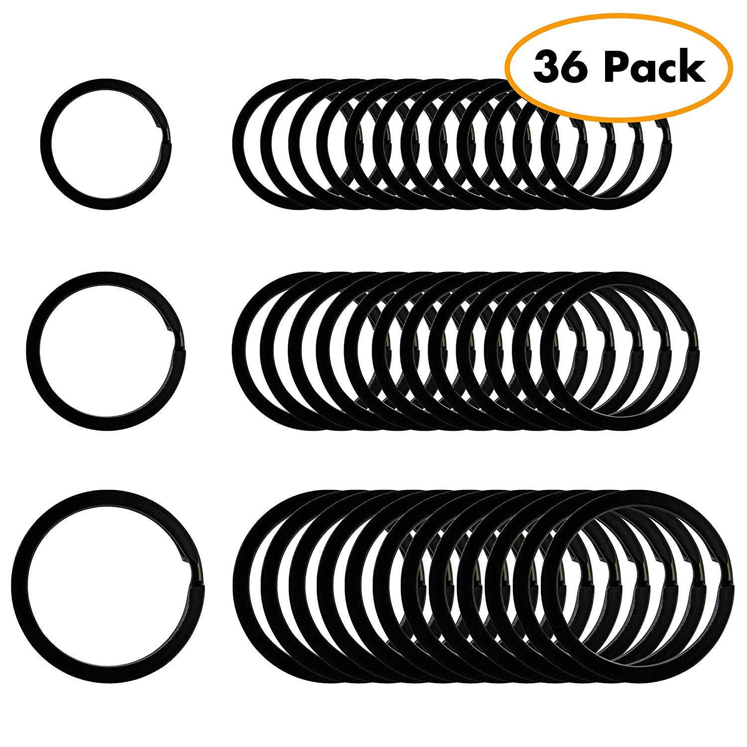 Flat Key Rings Key Chain Metal Split Ring 36pcs (Round 3/4 inch, 1 inch and 1.25 inch Diameter), for Home Car Keys Organization, Lead Free Electroplated Black