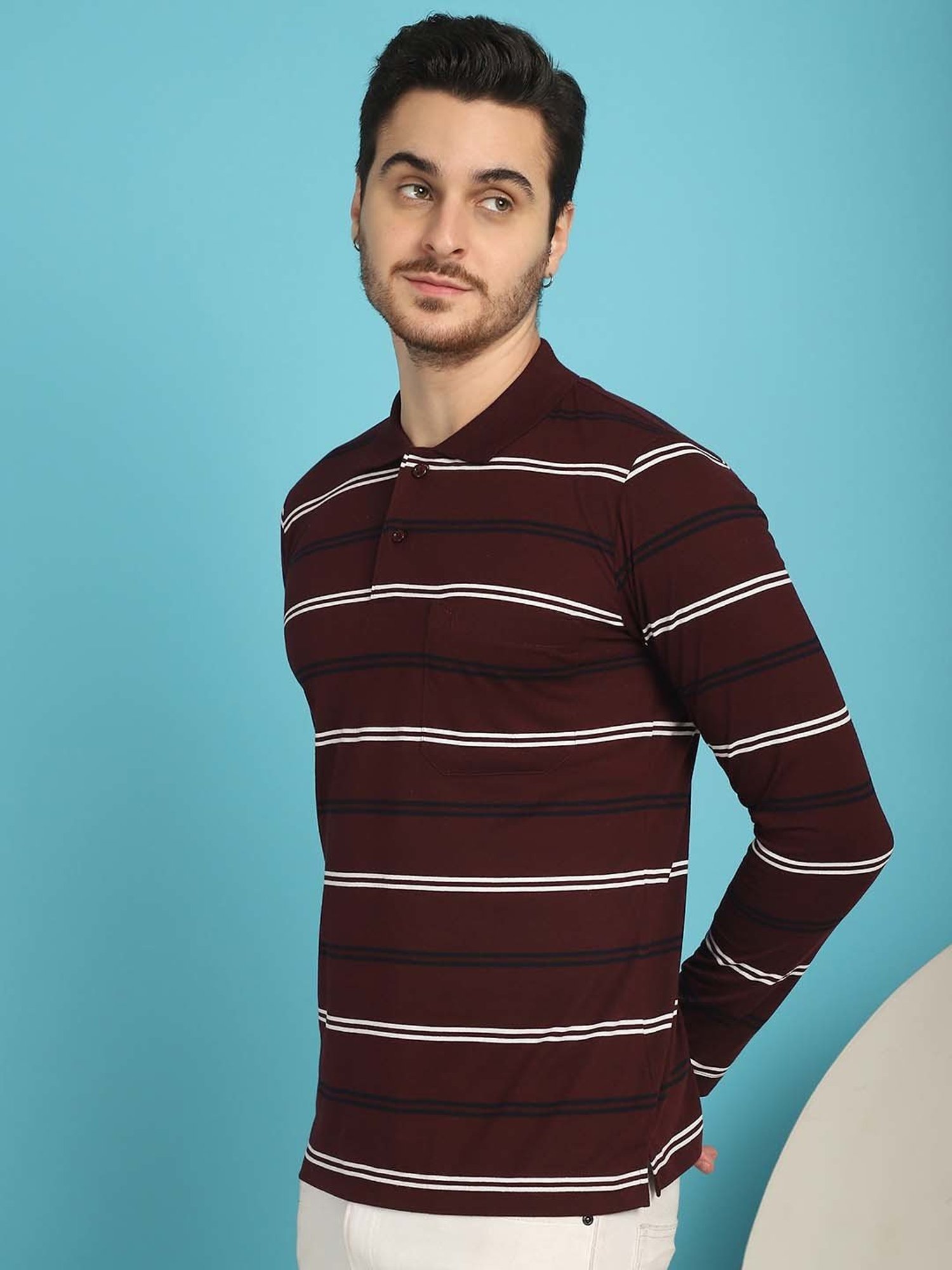 Venitian- Forbidden Clothing Wine Regular Fit Striped Polo T-Shirt