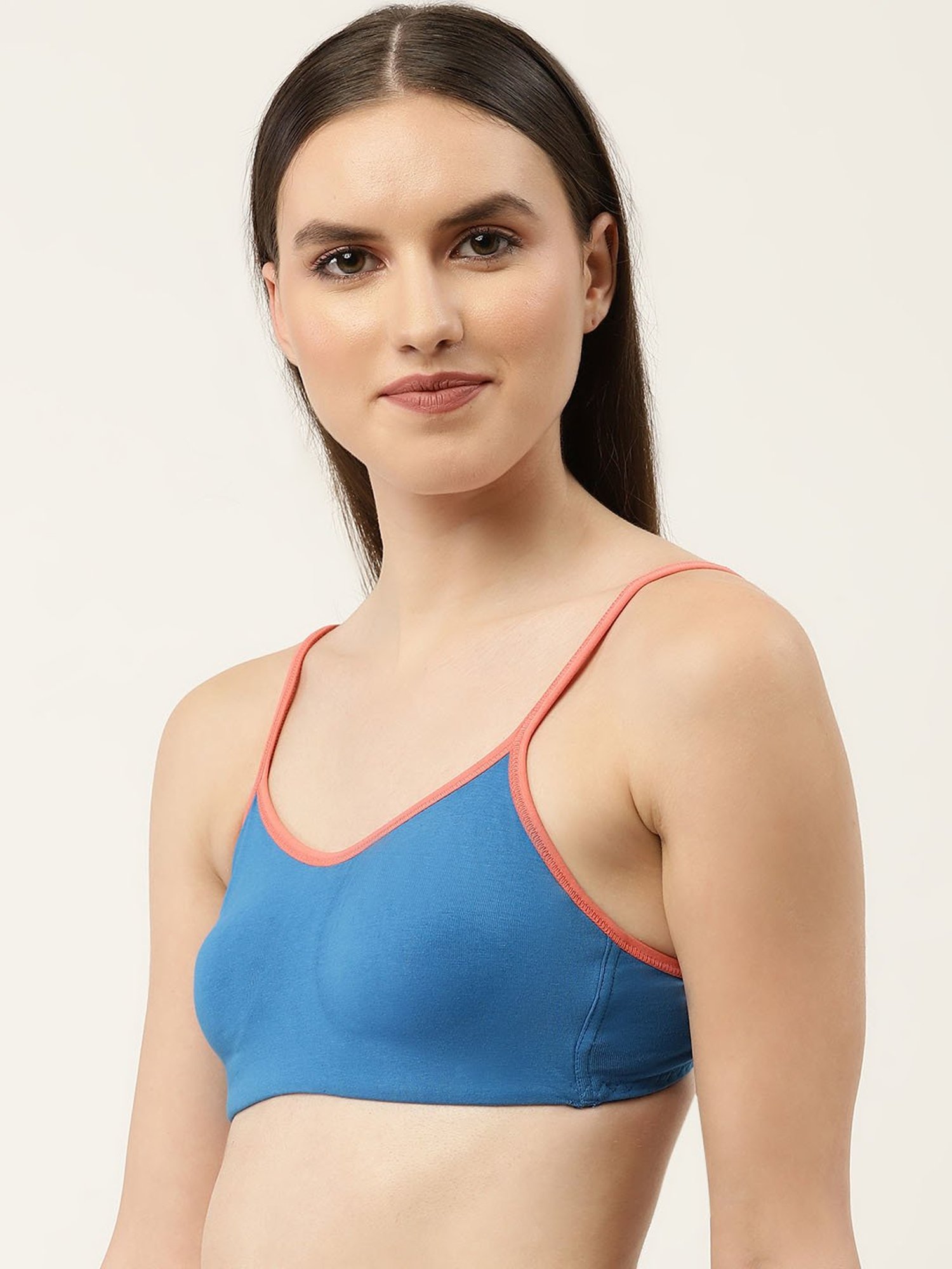 Leading Lady Blue Cotton Full Coverage T-Shirt Bra
