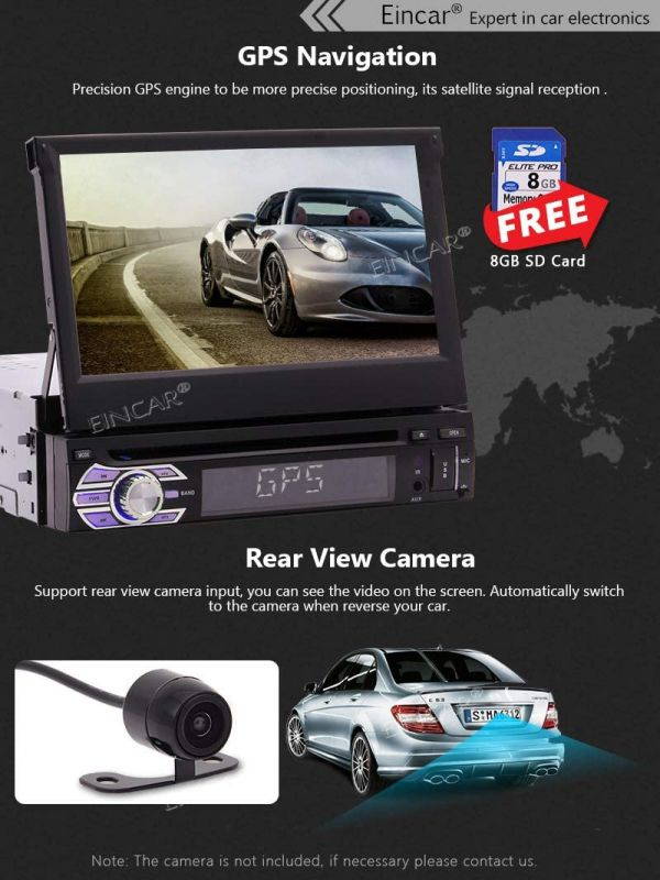 Single Din Car Stereo Touch Screen Radio with Bluetooth 7 Inch Flip Out Autoradio in Dash Head Unit Support DVD CD Player AM FM GPS Navigation Mirror Link for Android Phones Backup Camera Remote