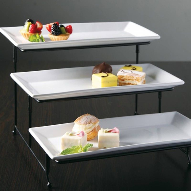Gibson Elite Porcelain Gracious 3-Tier Serving Plate Set with Metal Stand