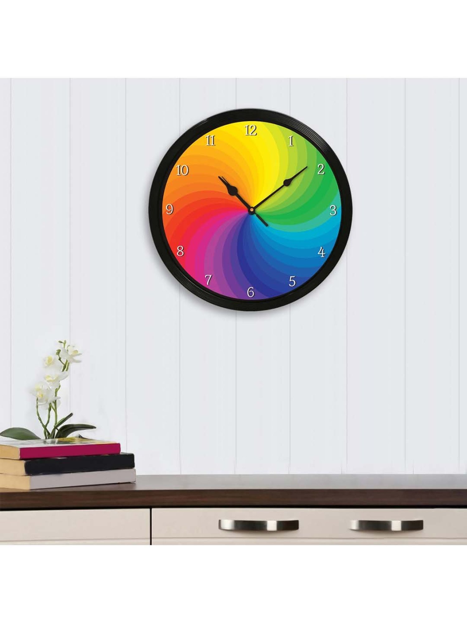 eCraftIndia Multicolor Designer Round Analog Black Wall Clock