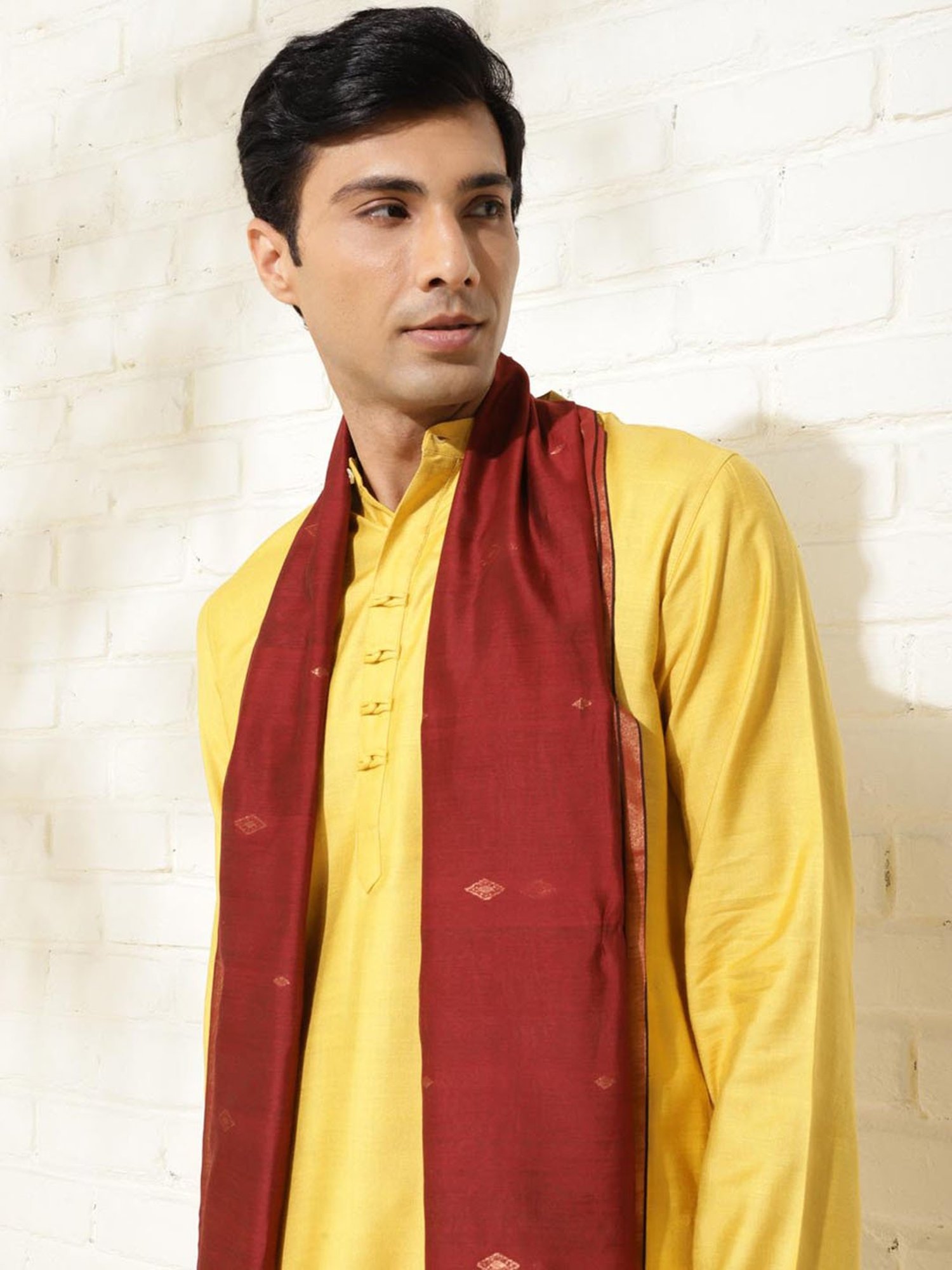 Fabindia Maroon Cotton Silk Blend Woven Stole