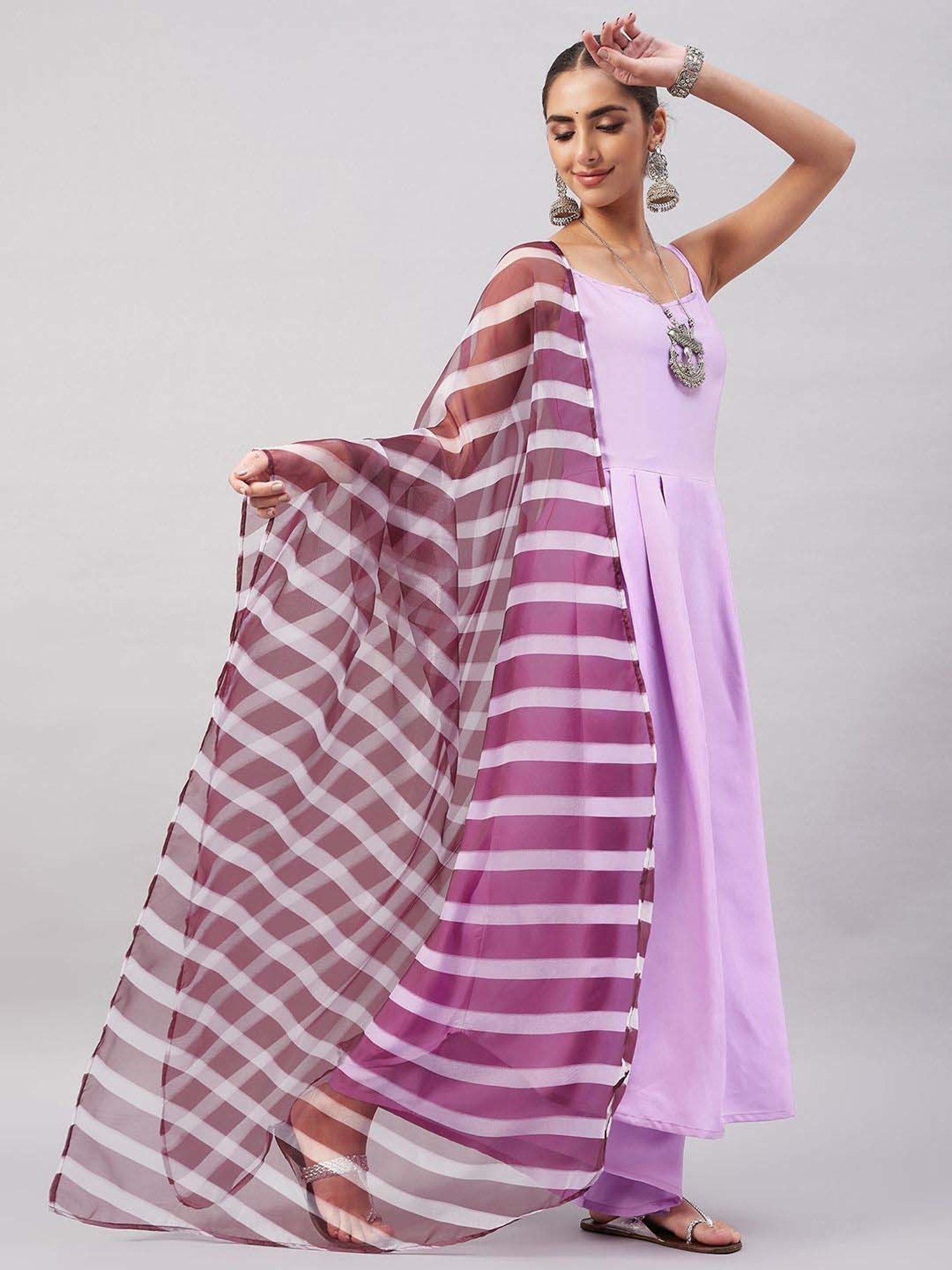 Inweave Purple Striped Dupatta