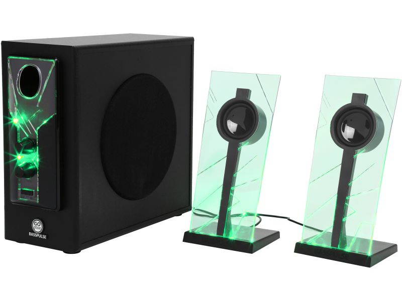 GOgroove BassPULSE Computer Speaker System with Blue LED Glow Lights & Powered Subwoofer - Works with PC, Apple MAC, ASUS, Acer, Alienware, CybertronPC, Dell, HP & More Computers