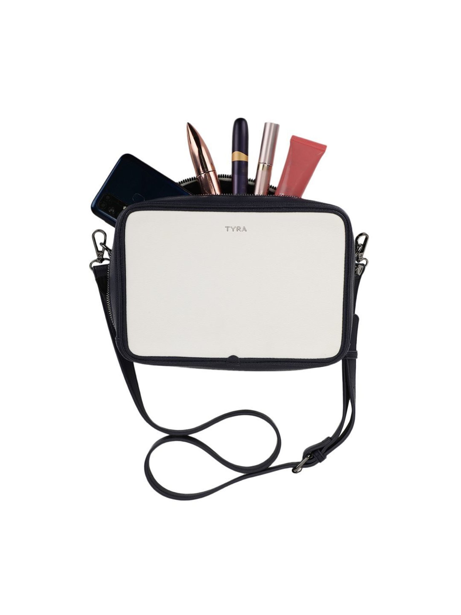 Tyra Sladison White Solid Faux Leather Sling Handbag