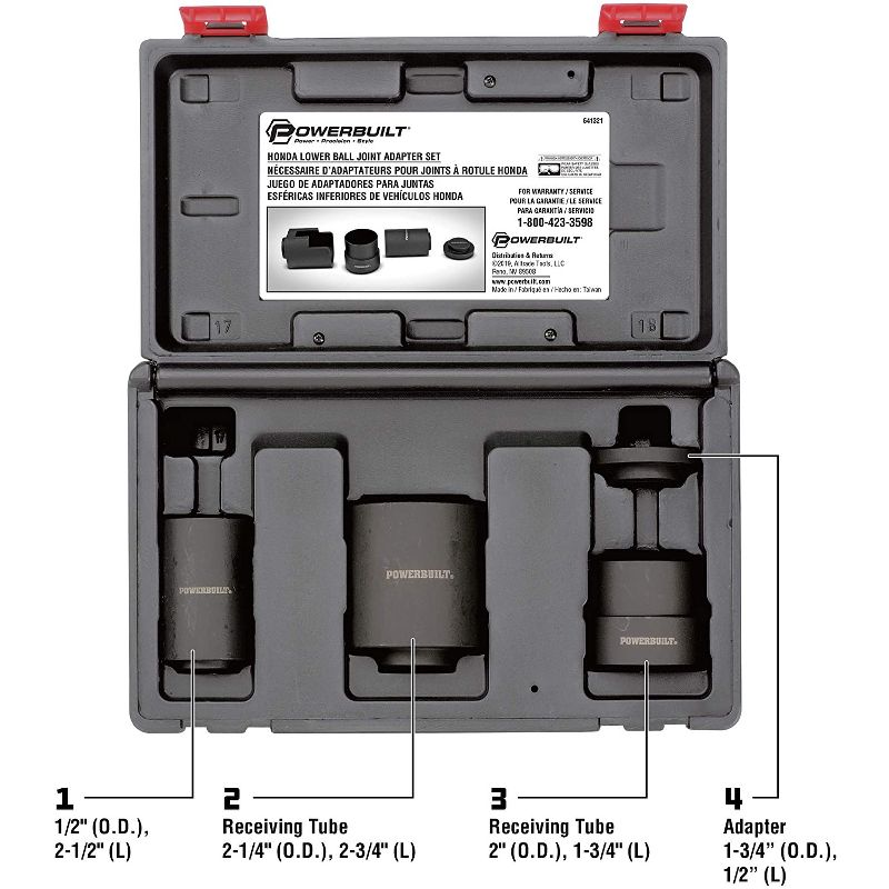 Powerbuilt 641321 Universal Heavy Duty Honda Lower Ball Joint Tool Adapter Kit with Durable Carrying Case