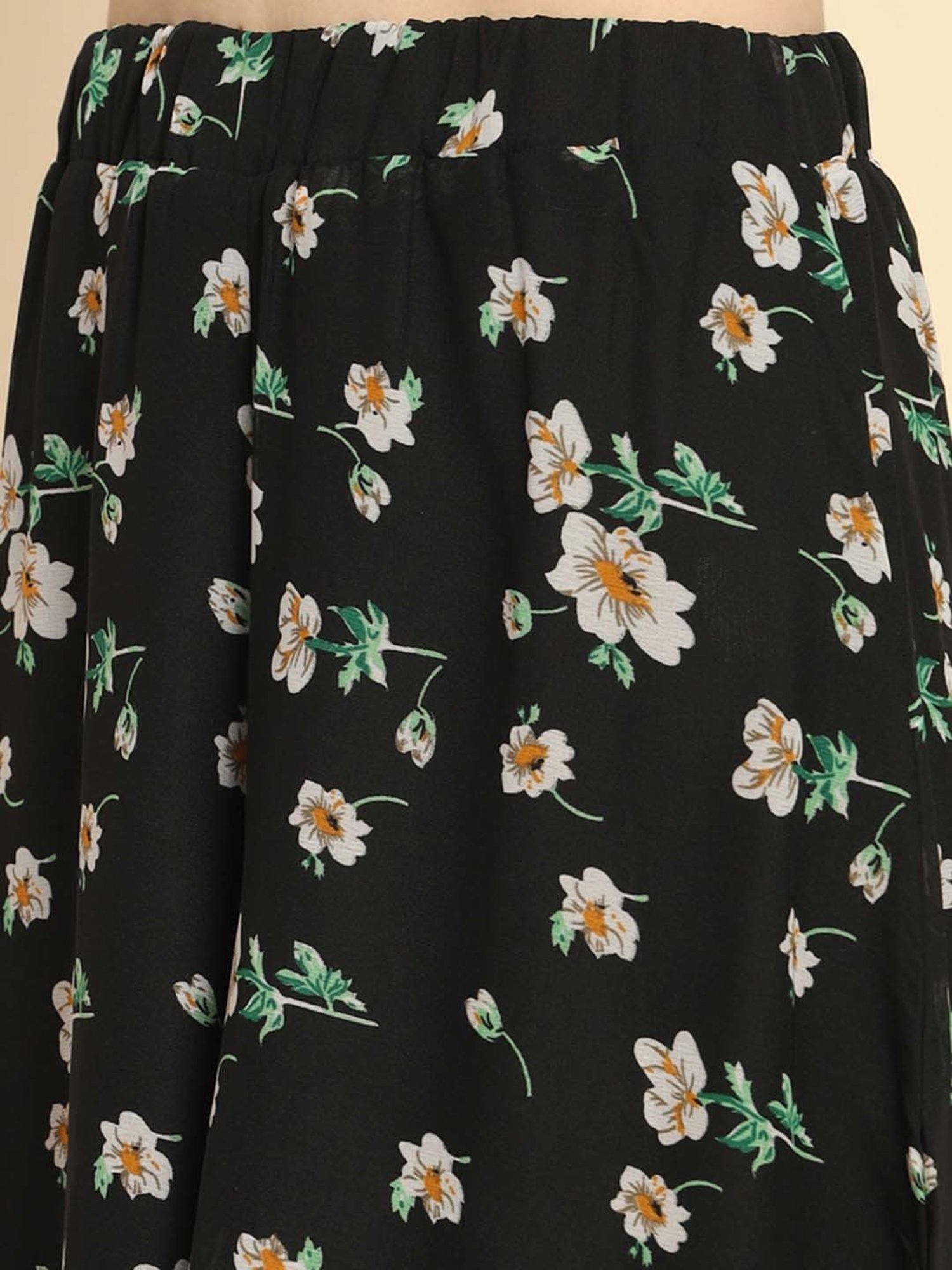 Trend Arrest Black Floral Print Flared Fit High Rise Palazzos