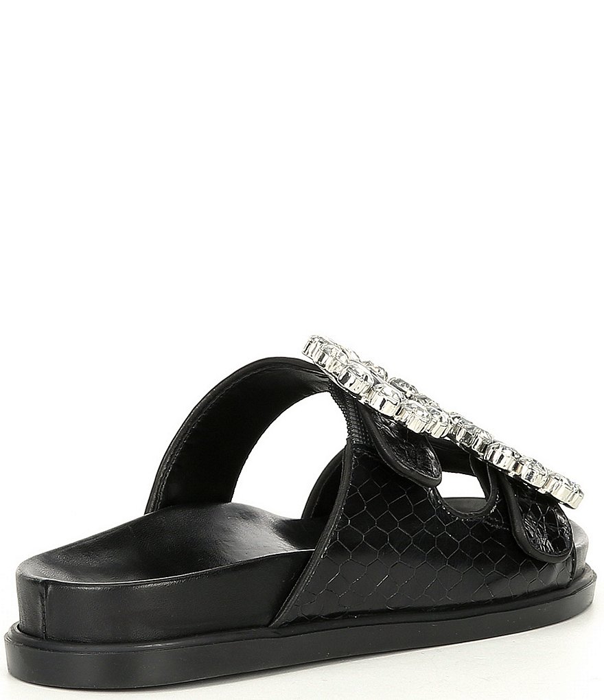 Schutz Ariel Leather Crystal Buckle Detail Flatform Footbed Sandals
