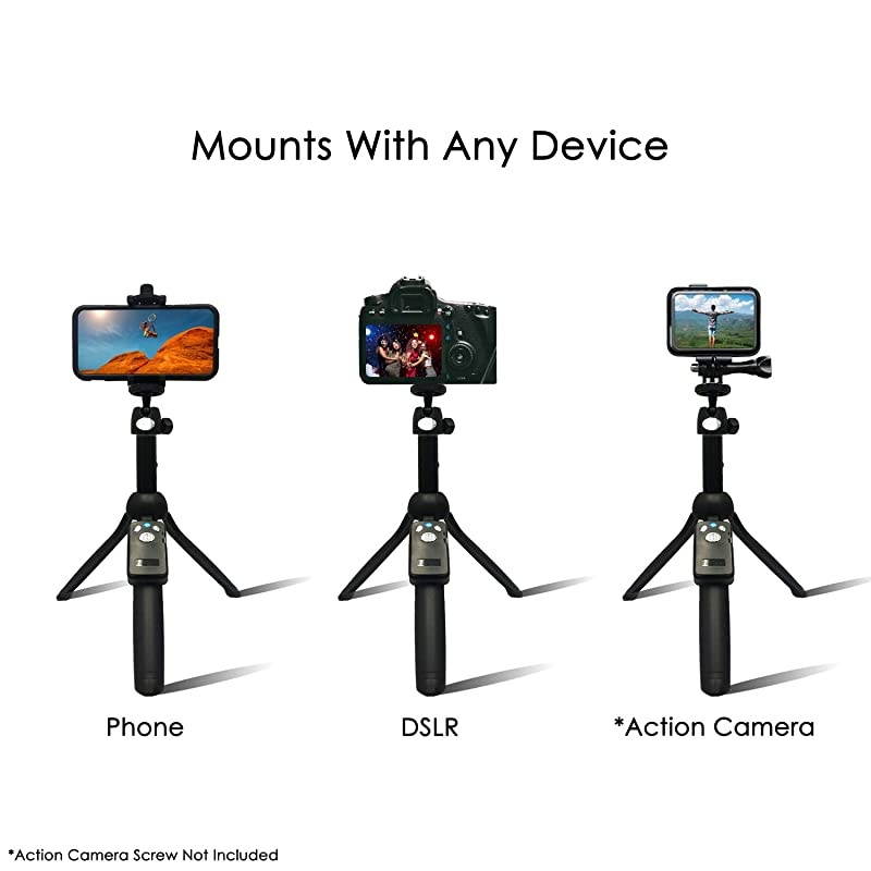 Portable 48" Selfie Stick & Tripod, Extendable, Bluetooth Remote, All in One, Lightweight Aluminum, Photos, Video, TIK Tok, Compatible with iPhone 12,11/Xs MAX/XR/XS/X, Galaxy S10/S9/S9