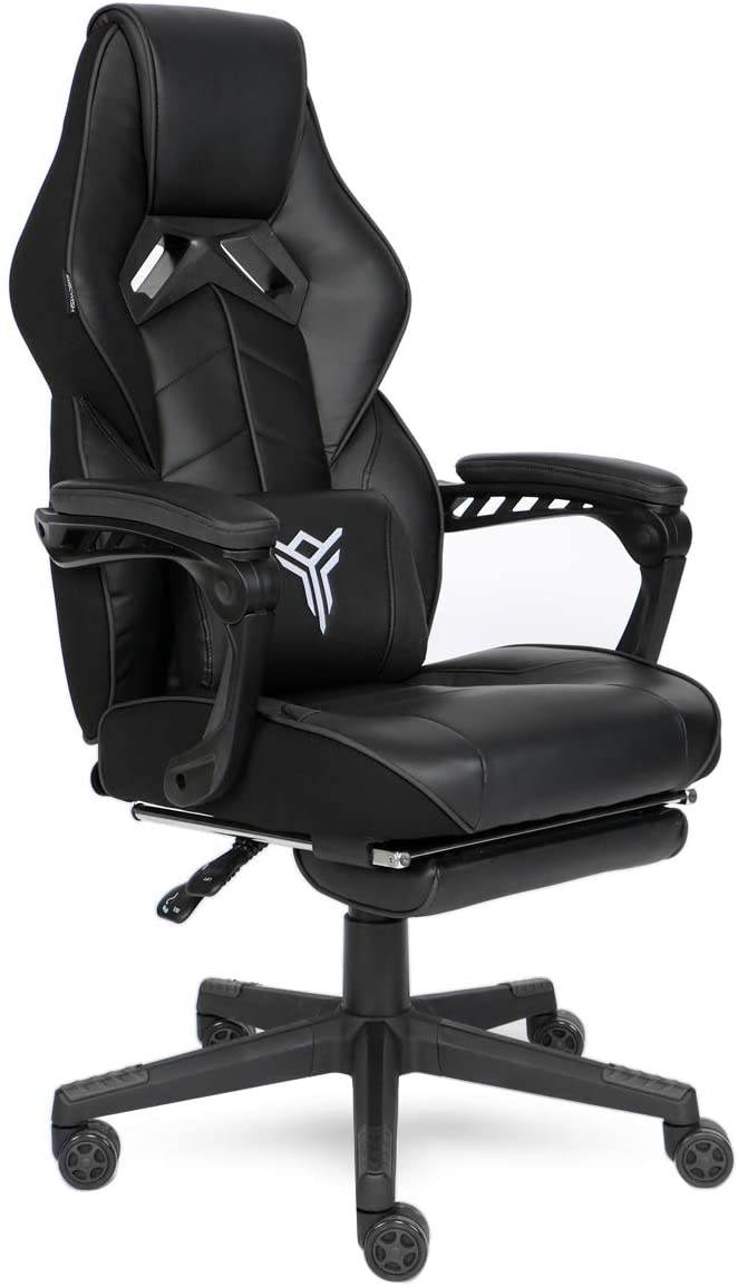 Racing Gaming Chair with Footrest and Massage Lumbar Pillow, Swivel Height Adjustable Reclining PU Leather Video Game Chair, E-Sports Gaming Chair Big and Tall