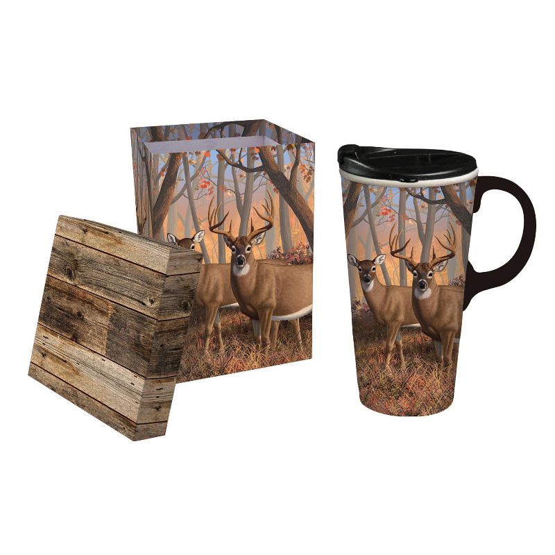 Evergreen Beautiful Fall Flame Ceramic Travel Cup with Matching Box - 4 x 5 x 7 Inches Indoor/Outdoor home goods For Kitchens, Parties and Homes