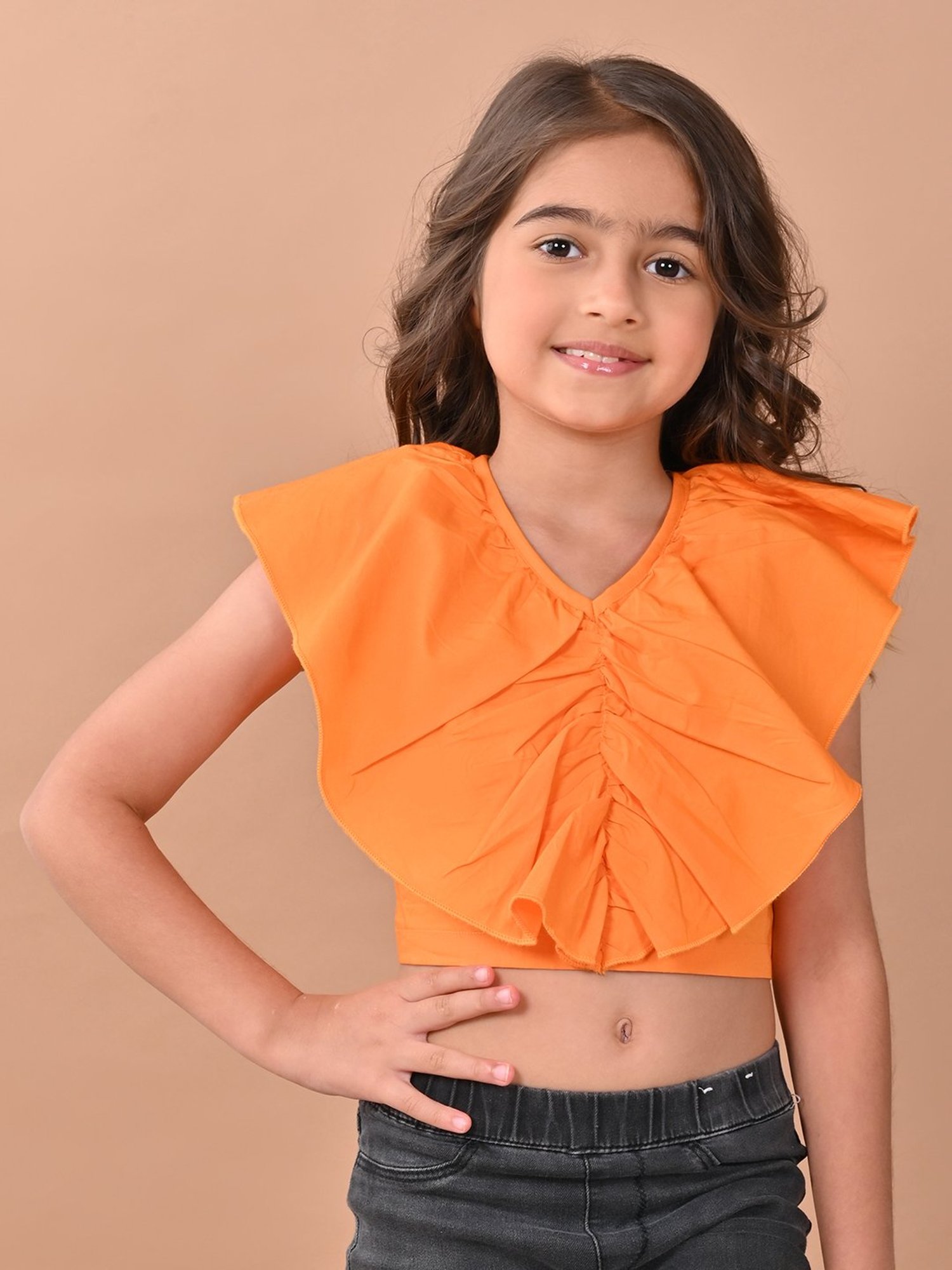 LilPicks Kids Yellow Solid Crop Top