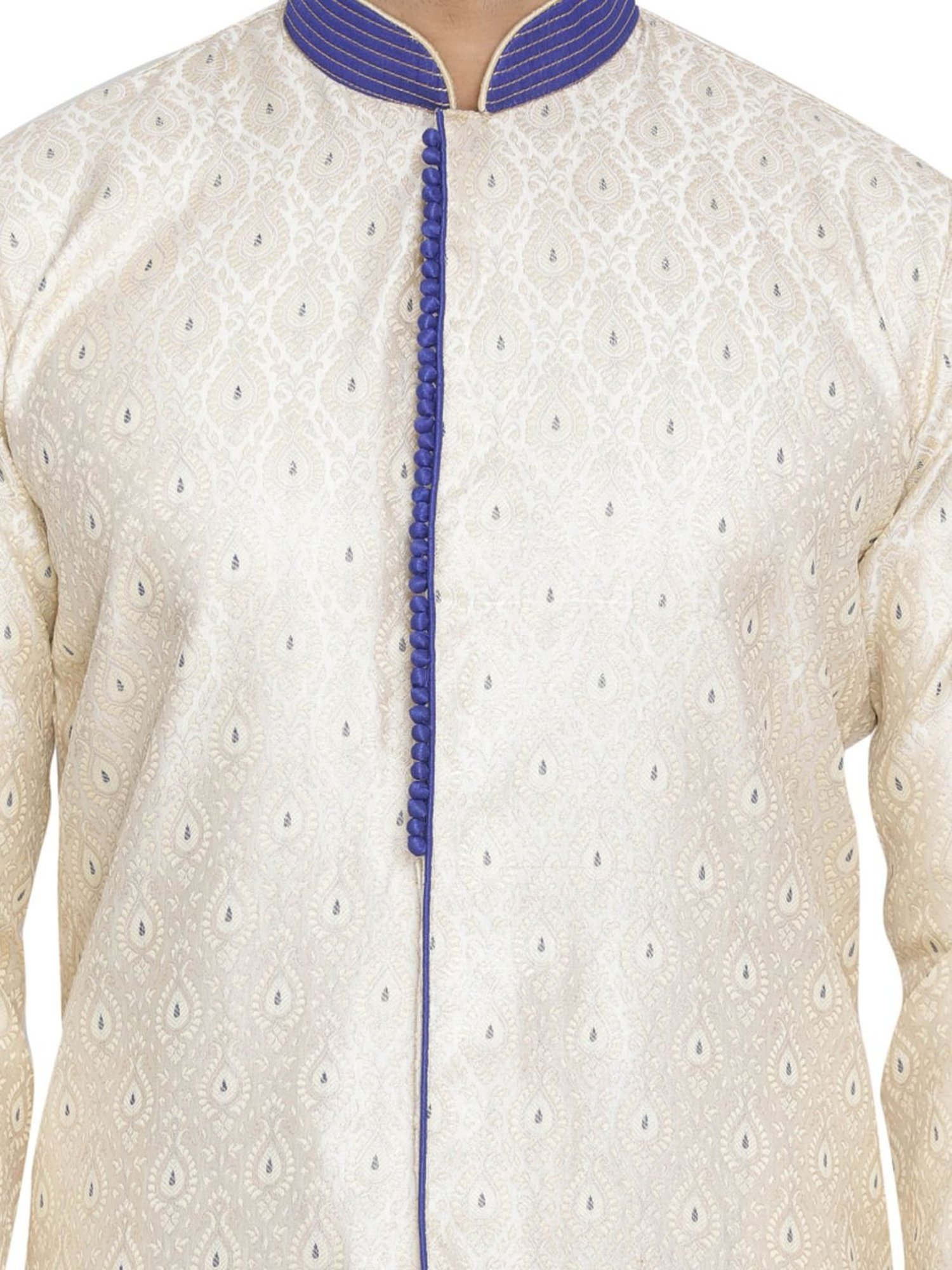 Vastramay White Cotton Straight Fit Embroidery Ethnic Suits