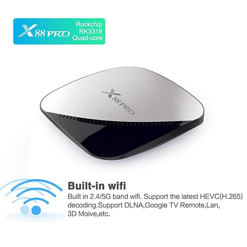10.0 TV Box, X88 Pro 10 Box 4GB RAM 32GB ROM RK3318 Quad-Core Support 2.4G/5.8G Dual WiFi Bluetooth 4.0 Ethernet LNA 3D 4K