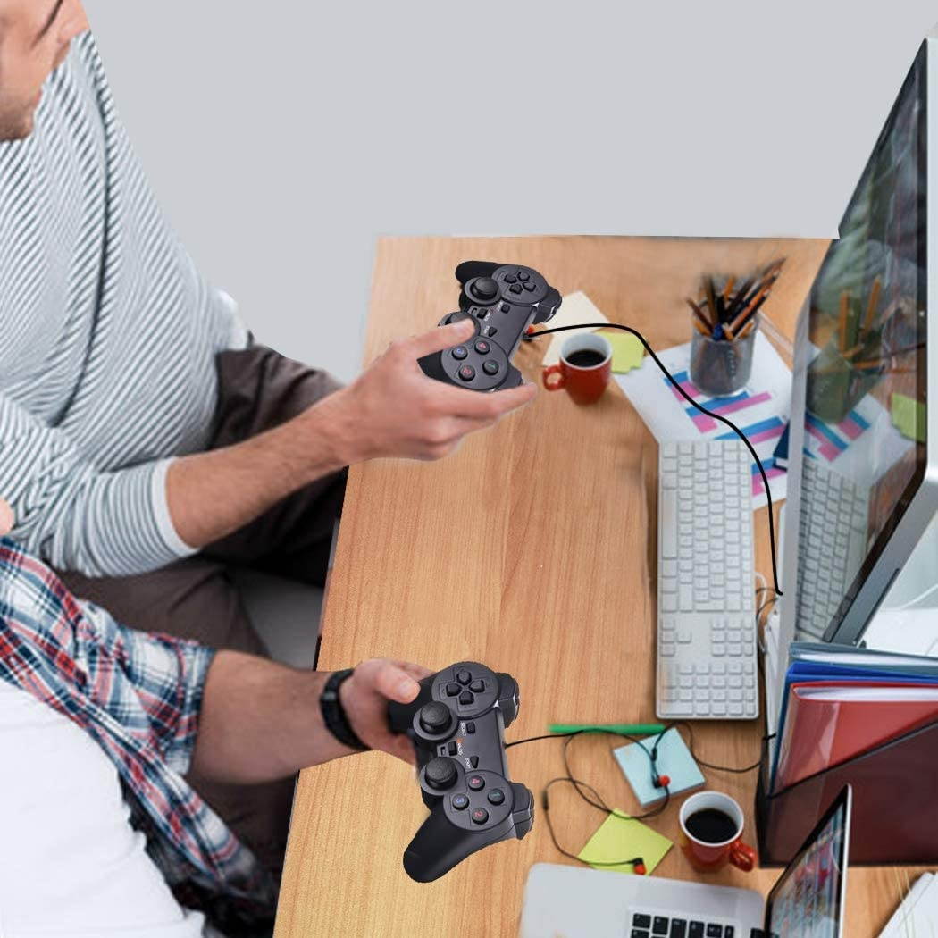 2 Pack USB Joystick Gamepad Gaming Pad Wired Controller with Double Vibration Feedback Motors for PC Computer Laptop Window (Black)