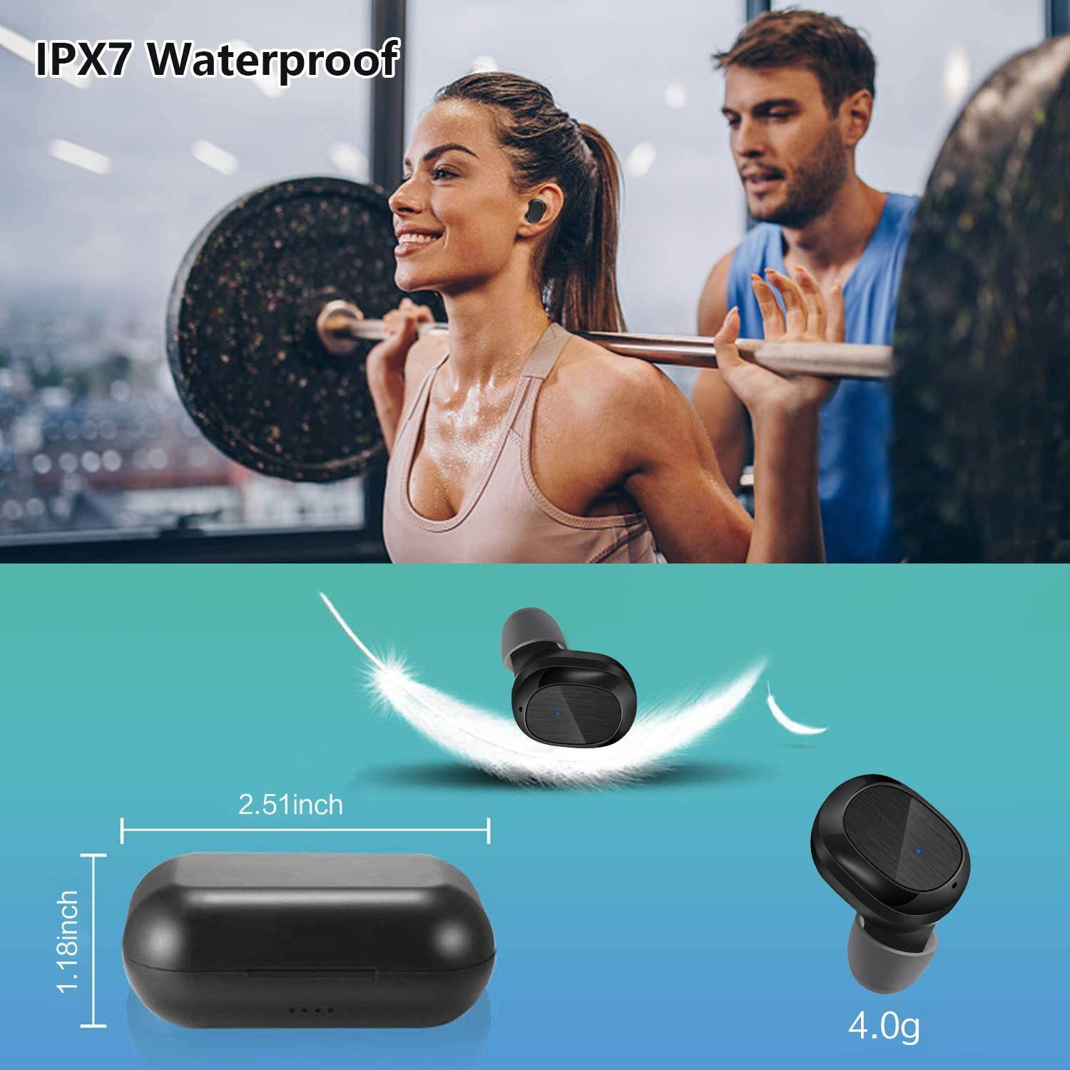 Wireless Earbuds Bluetooth 5.1 Earphones, pendali IPX7 Waterproof Earbuds with Deep Bass, Auto Pairing, Mini Portable Charging Case, Touch Control in-Ear Wireless Headphones for Sport Running