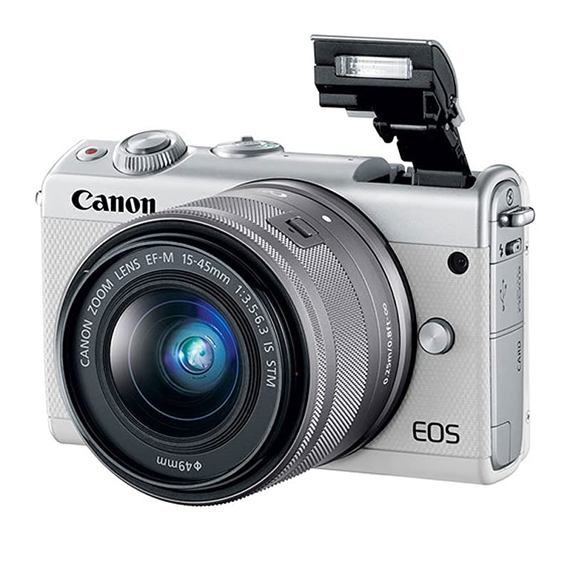 EOS M100 Mirrorless Digital Camera (White) + EF-M 15-45mm f/3.5-6.3 is STM Lens (Graphite) + 32GB Memory Card + 49mm UV Filter + Quality Tripod + Memory Card Holder (24 Slots) + Cleaning Cloth