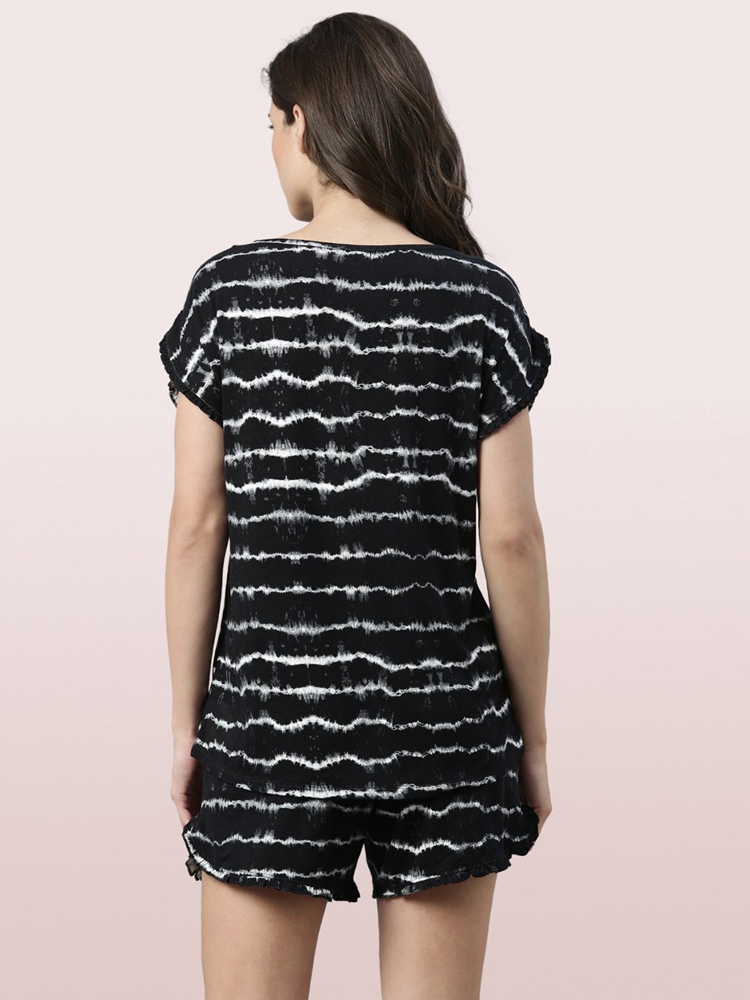 Enamor Black Striped Top With Shorts