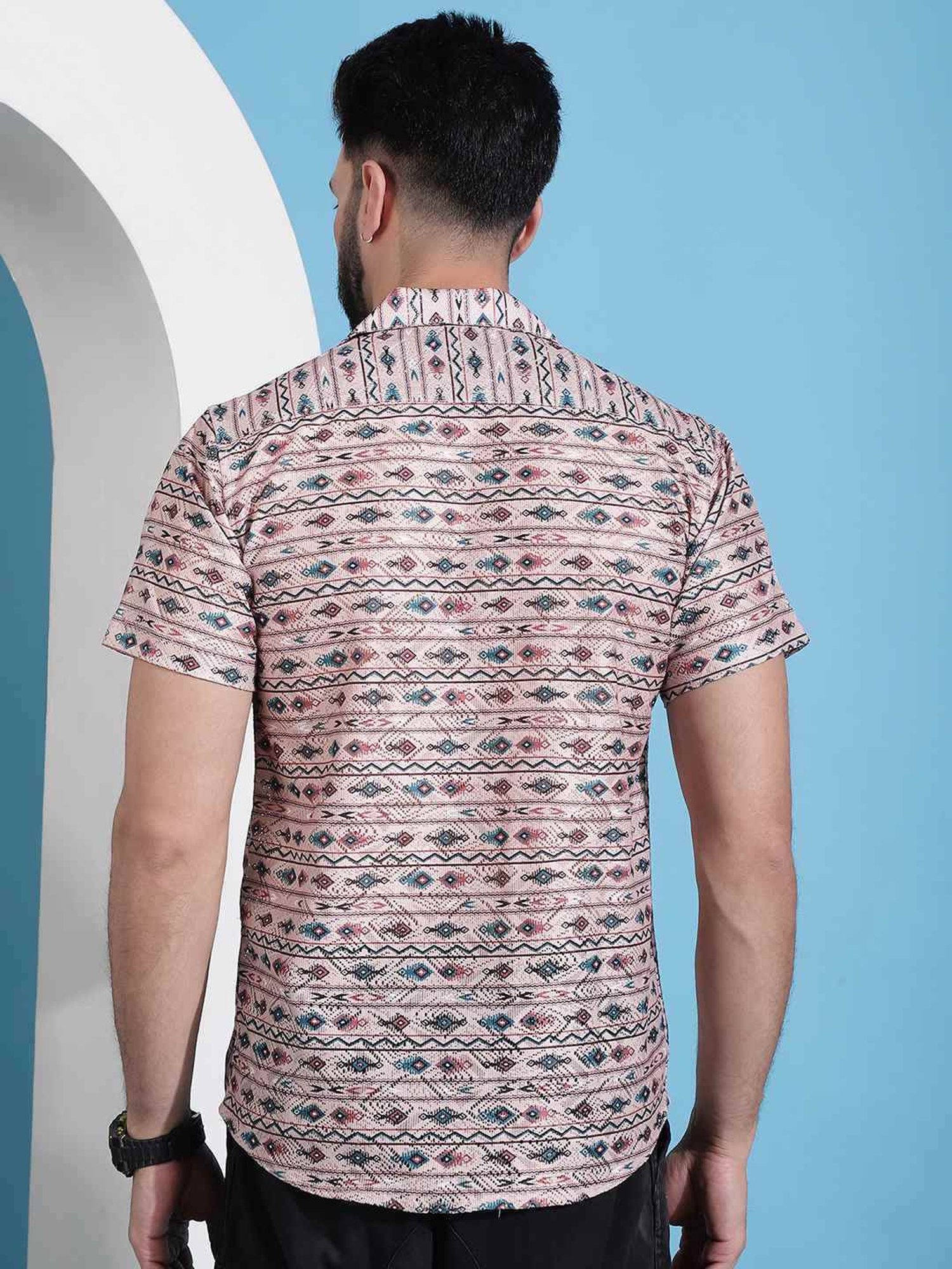 Indian Needle Peach Regular Fit Printed Shirt
