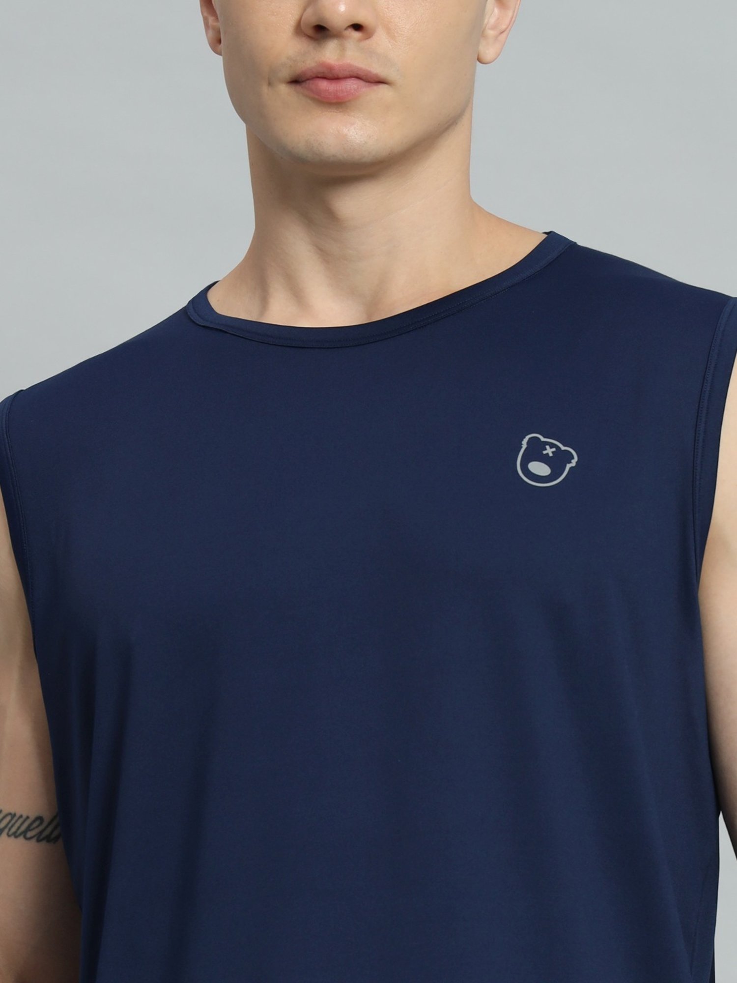 Griffel Navy Blue Cotton Loose Fit Printed T-Shirt