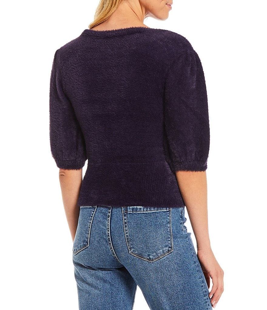 A Loves A Round Neck Long Bishop Sleeve Rib Knit Sweater