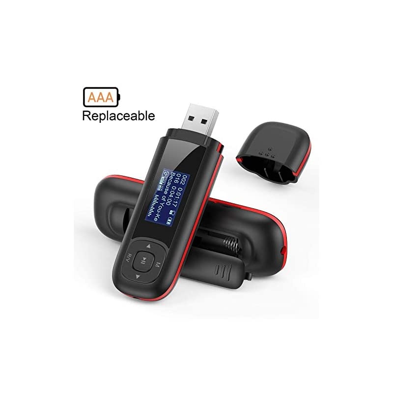 U3 USB Stick Mp3 Player 8GB Music Player Supports Replaceable AAA Battery Recording FM Radio Expandable Up to 128GB Black