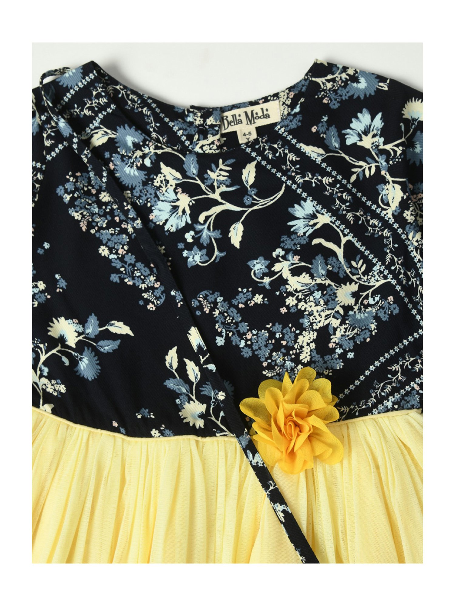 Bella Moda Kids Navy & Yellow Floral Print Fit & Flare Dress with Bag