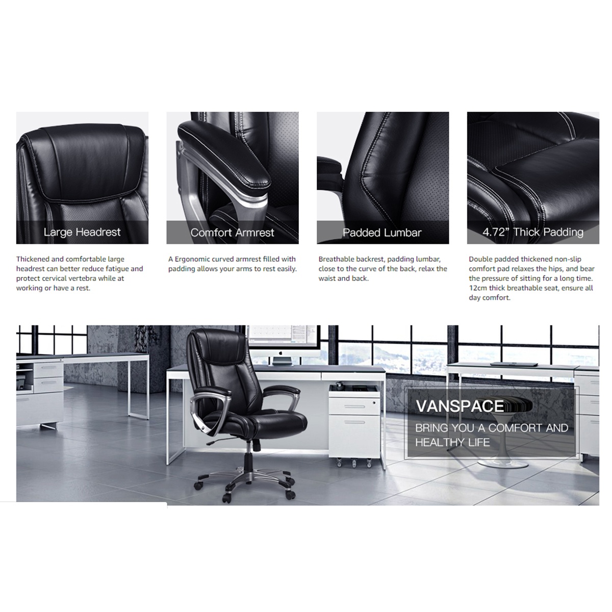 360&deg; Swivel Executive Office Chair High Back Leather Executive Computer