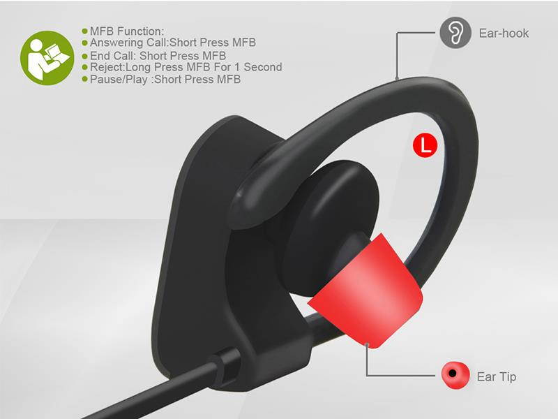 Tritina Sports Bluetooth Earphone Built-in Microphone - Stereo Sound Form Ear Tips, Sweat-proof Sport Earphone Running,Jogging with music(Black with Silver)