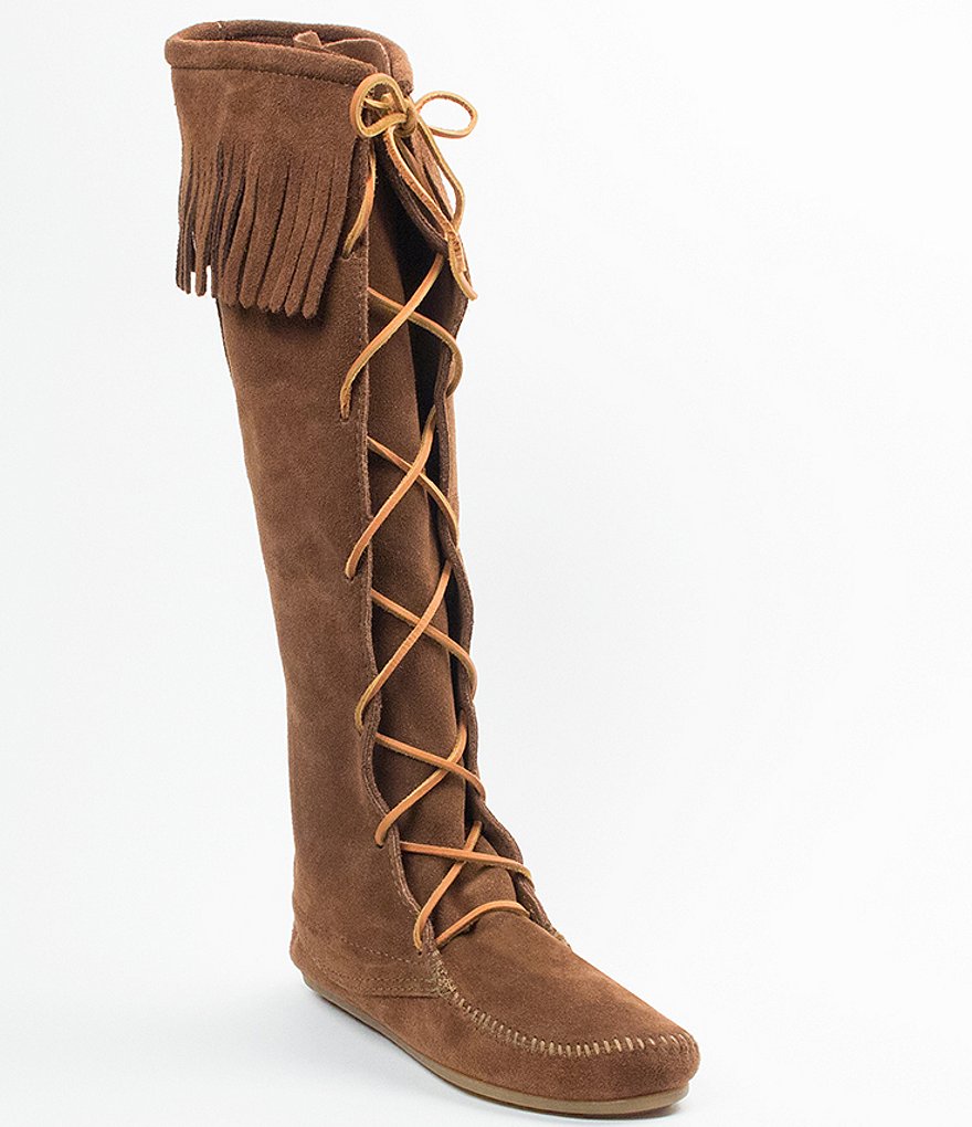 Minnetonka Women's Hardsole Suede Fringe Lace Up Boots