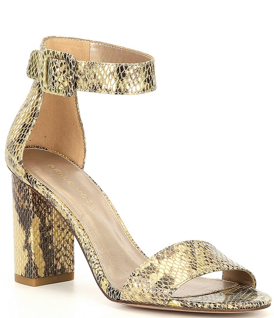 Pelle Moda Zoey Snake Printed Embossed Ankle Strap Dress Sandals