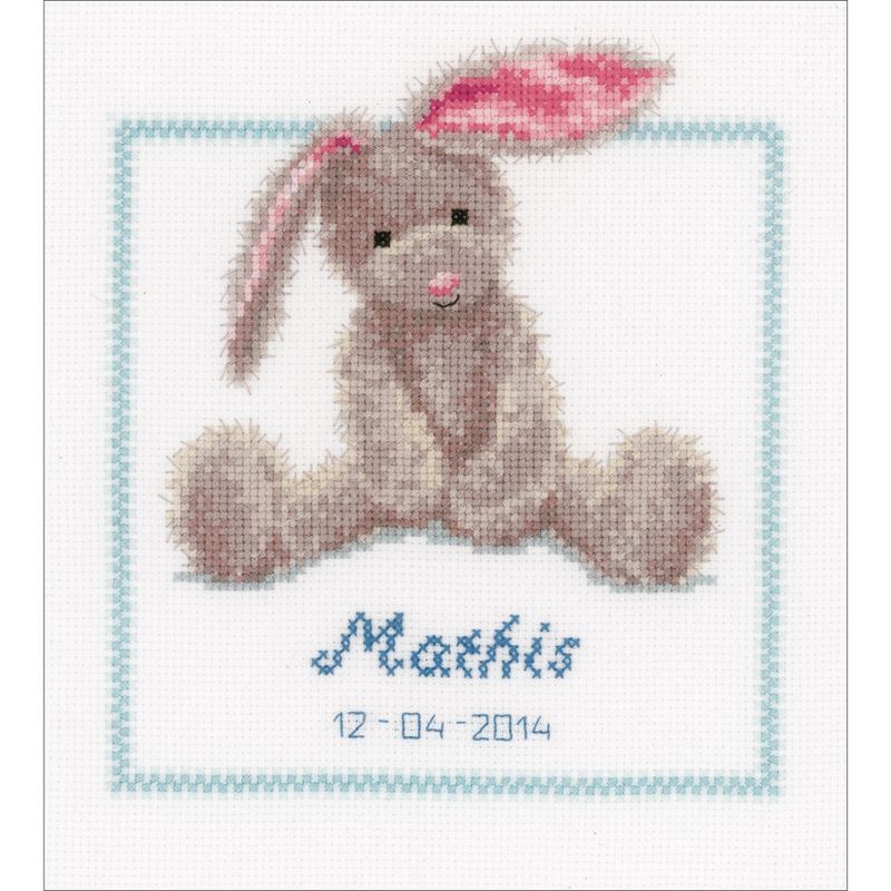 Vervaco Counted Cross Stitch Kit 7.5"X8.5"-Cute Bunny Record On Aida (14 Count)
