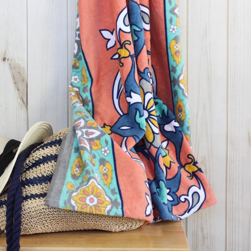 Morroccan Carpet Printed Beach Towel - Peach & Oak