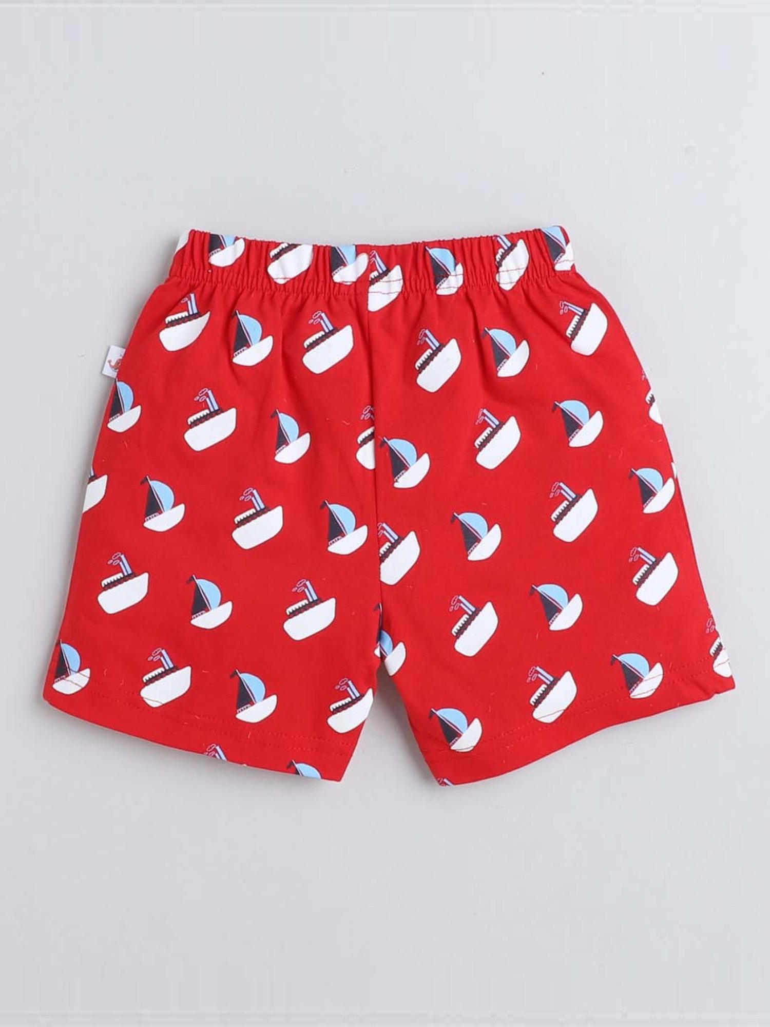 Bumzee Kids White & Red Cotton Printed T-Shirt Set