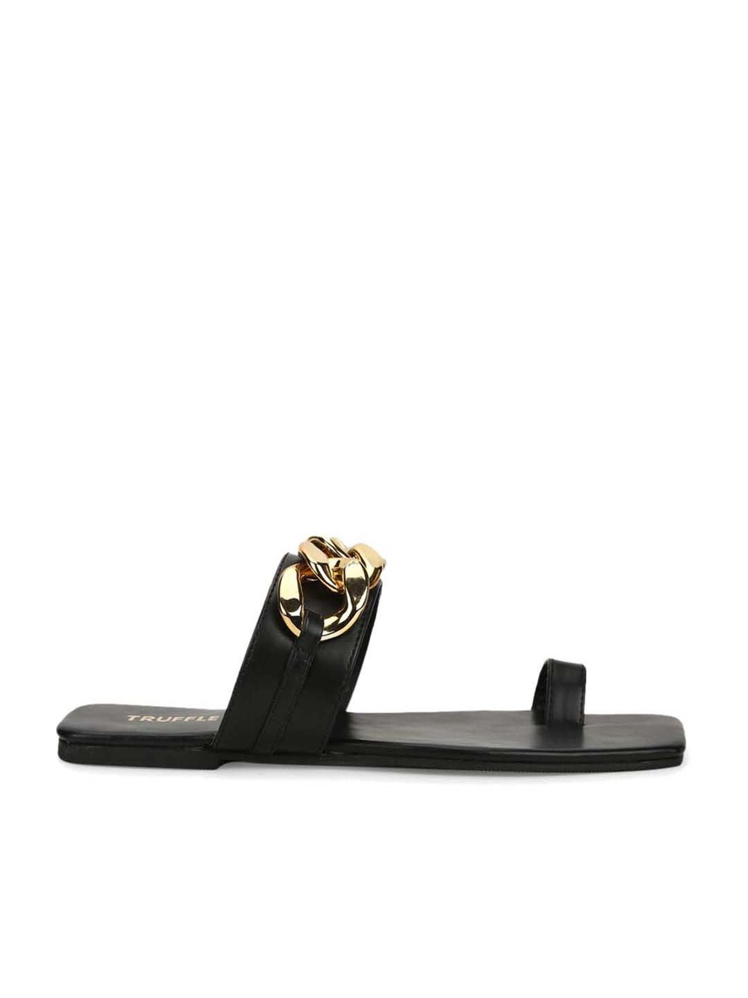 Truffle Girl by Truffle Collection Women's Black Toe Ring Sandals
