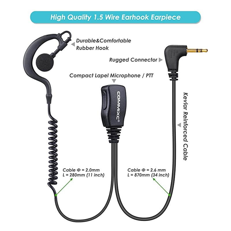 2 Pack) Walkie Talkie Earpiece with Mic, 2.5mm 1-Pin G-Shape Walkie Talkie Headset with PTT, ONLY Compatible with Motorola Talkabout Two-Way Radios