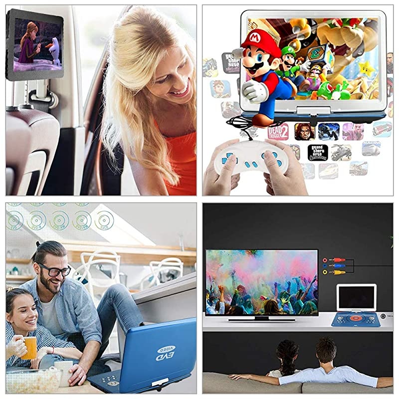 Portable DVD Player with Remote Controller, 14.1'' HD Swivel Large Screen DVD Player for car, 6 Hours Rechargeable Battery Supports SD Card, USB Port(Rose Gold)