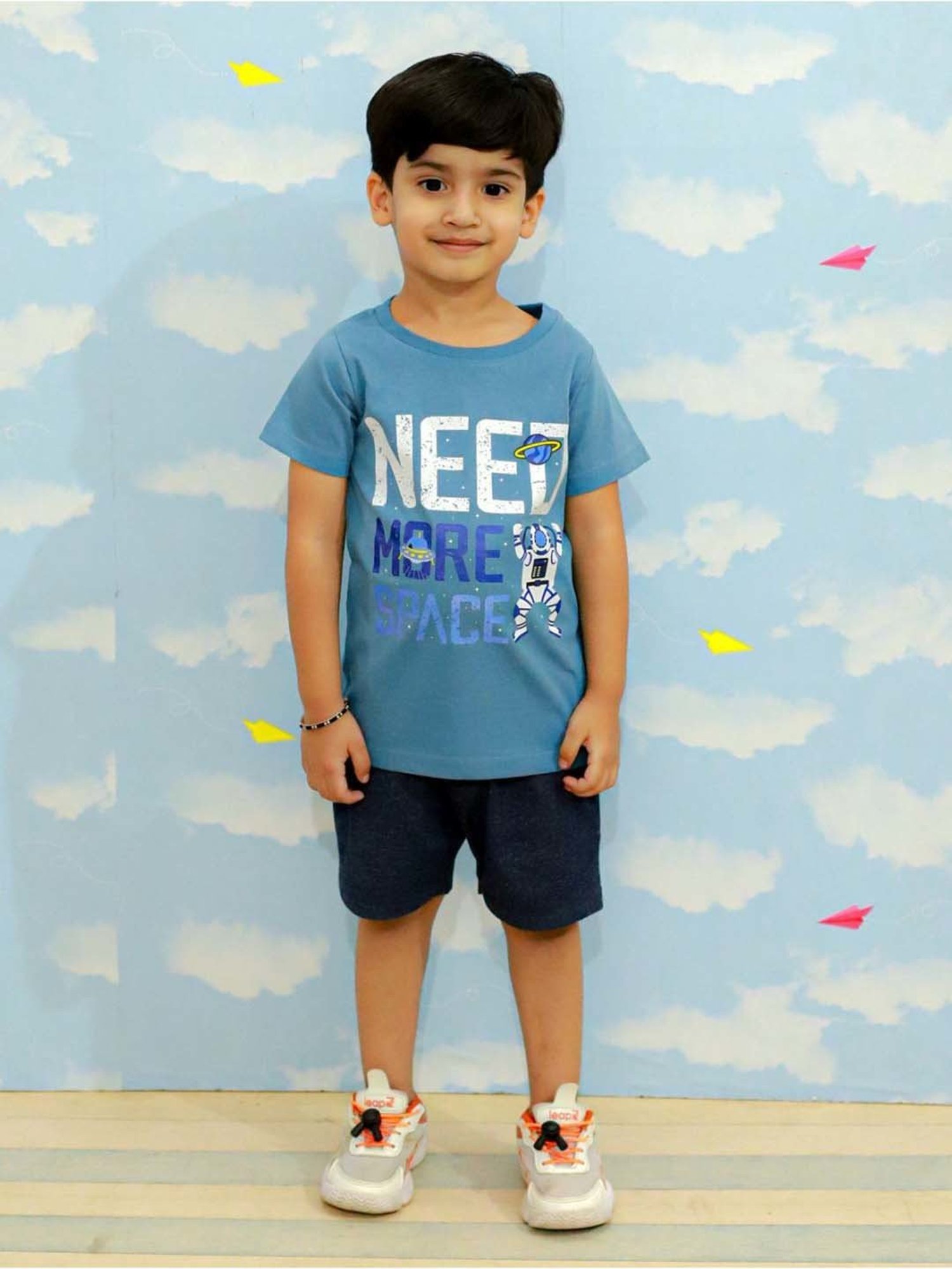 The Mom Store Kids Blue Cotton Printed T-Shirt Set