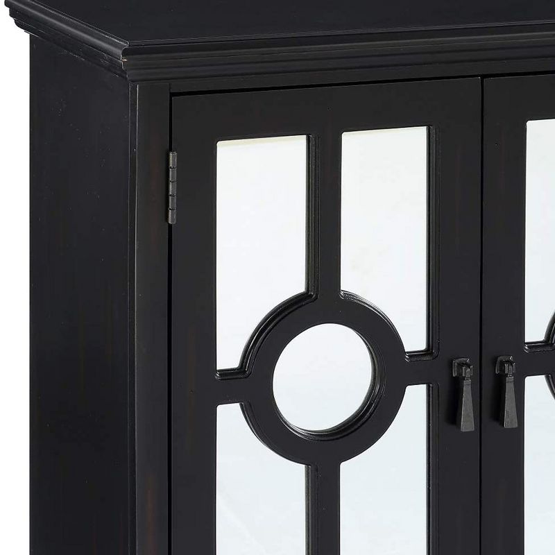 Lexicon Poppy 2 Door Wooden Accent Cabinet Storage Chest with Mirror Glass Inlays, Brass Pulls, and Storage Shelf Organizer, Black