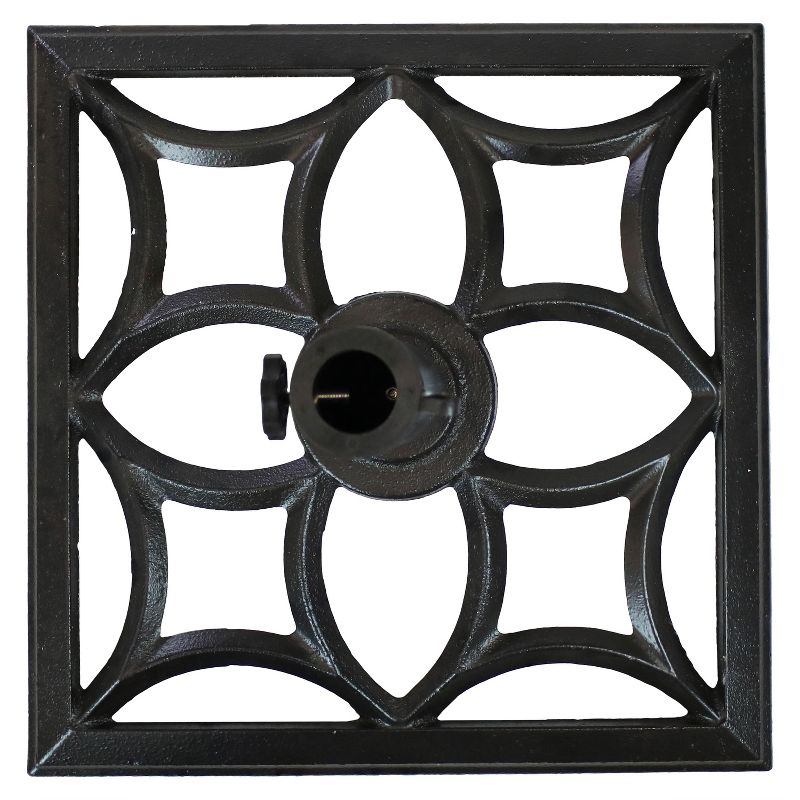 Sunnydaze Outdoor Heavy-Duty Cast Iron Decorative Geometric Design Square Patio Umbrella Base Stand - 16" - Black
