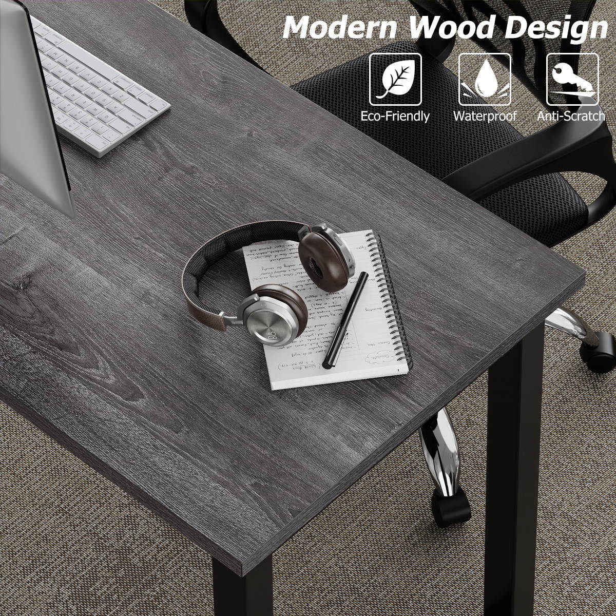 HOMEMAXS Computer Desk Table 47" Study Writing Table for Home Office, Modern Sturdy Office Desk for Small Spaces with Bookshelf Grey