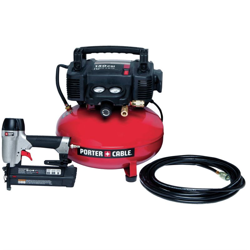 Porter-Cable PCFP12236R 18 Gauge Brad Nailer and 0.8 HP 6 Gallon Oil-Free Pancake Air Compressor Combo Kit