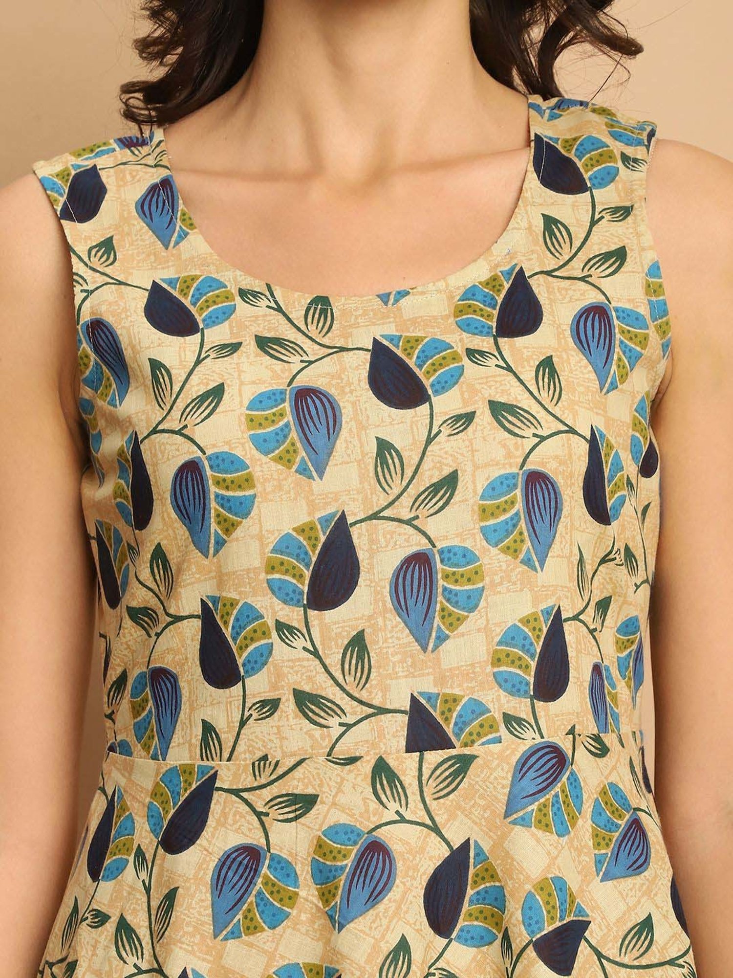 Jompers Beige Cotton Printed Kurta Palazzo Set With Dupatta