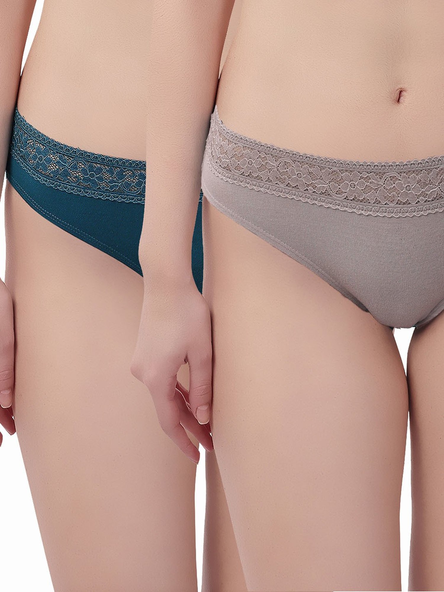 Soie Teal & Light Brown Lace Hipster Panty - Pack of 2